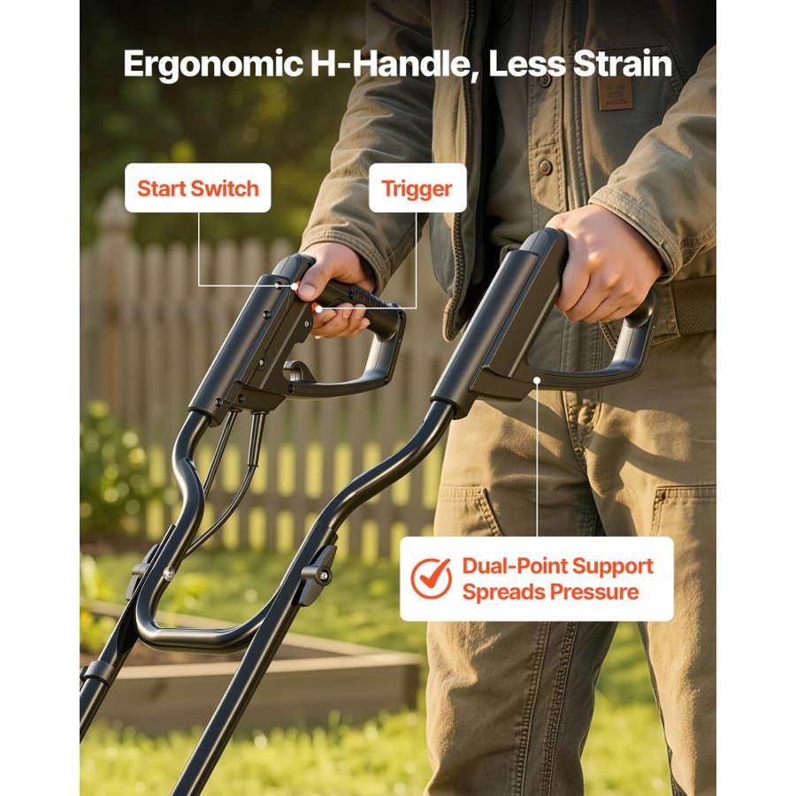 VEVOR Corded Electric Tiller, 36cm Tilling Width Garden Rototiller, 1200W Motor Heavy-Duty Tilling Machine, Cultivator with Steel Tines and Foldable Handle, for Lawn, Yard, and Gardening Care