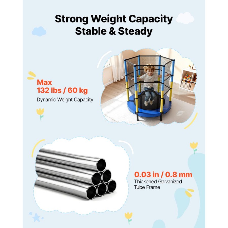 VEVOR 142cm Trampoline for Kids, Toddler Mini Trampoline, 60 kg Capacity Indoor Outdoor Play Toys with Enclosure Net, Easy to Assemble, Christmas Toys Birthday Gifts for Girls Boys
