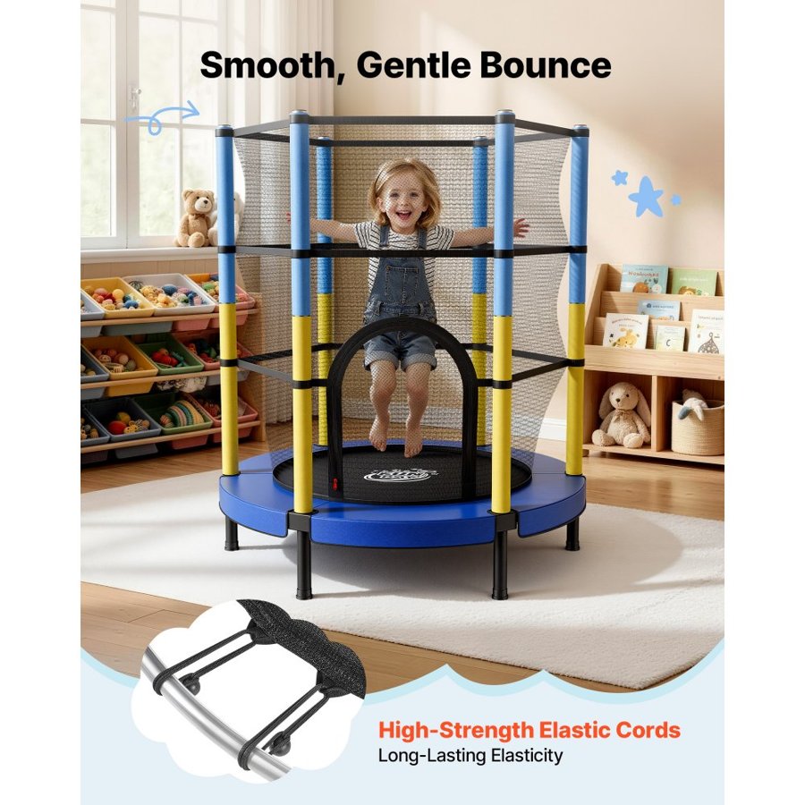 VEVOR 142cm Trampoline for Kids, Toddler Mini Trampoline, 60 kg Capacity Indoor Outdoor Play Toys with Enclosure Net, Easy to Assemble, Christmas Toys Birthday Gifts for Girls Boys