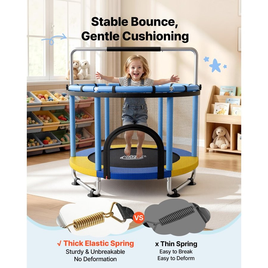 VEVOR 150cm Trampoline for Kids, Toddler Mini Trampoline, 60 kg Indoor Outdoor Play Toys with Enclosure Net and Adjustable Gymnastics Bar, Christmas Toys Birthday Gifts for Girls Boys