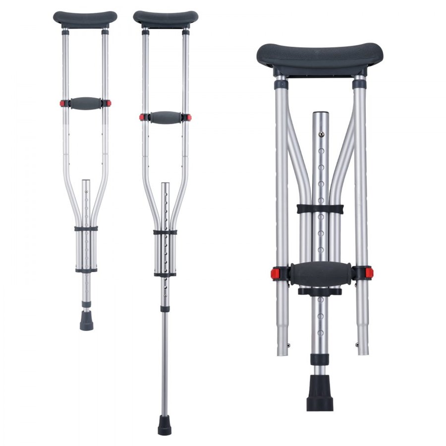 VEVOR Underarm Crutches, 13-Level Height Adjustable Underarm Walking Crutches, Lightweight Aluminum Crutches for Adults Teenager - with Soft Underarm Pad for Leg Injury Surgery Disabled, 1 Pair 300LBS