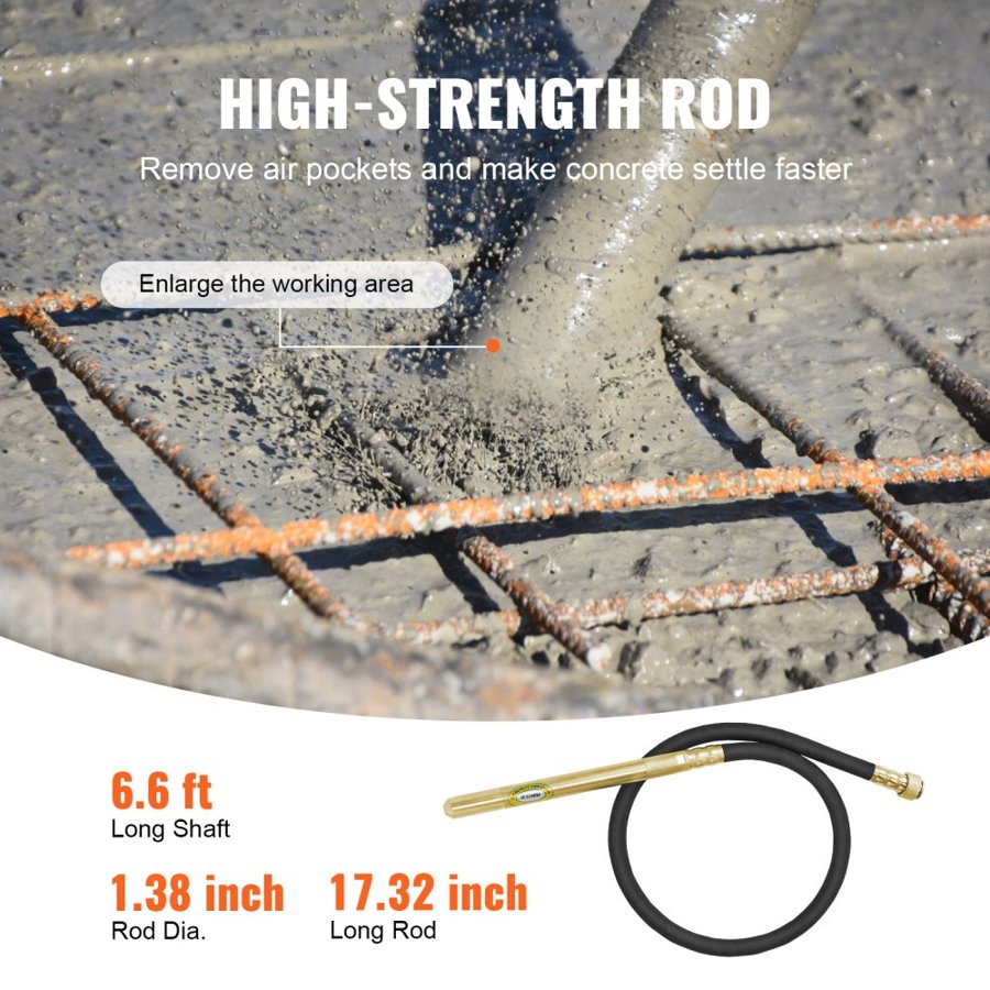 VEVOR Handheld Concrete Vibrator, 960W Electric Vibrator 4000 RPM, Electric Concrete Vibrating Tool With 6.6ft / 2m Shaft Rod, Portable Pencil Cement Vibrator Remove Air Bubble and Mix Concrete