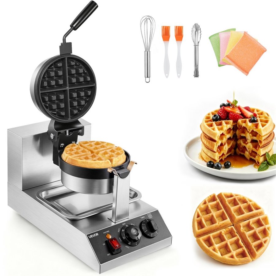VEVOR Commercial Round Waffle Maker – 1300W, 220V, 18.0 lbs