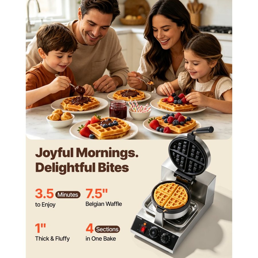 VEVOR Commercial Round Waffle Maker – 1300W, 220V, 18.0 lbs