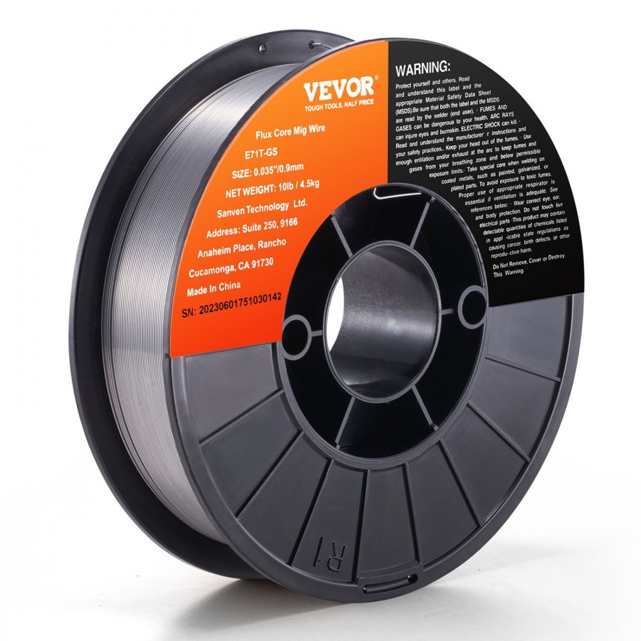 VEVOR Flux Core Welding Wire, E71T-GS 0.089 cm 4.5 kg, Gasless Mild Steel MIG Welding Wire with Low Splatter for All Position Arc Welding and Outdoor Use