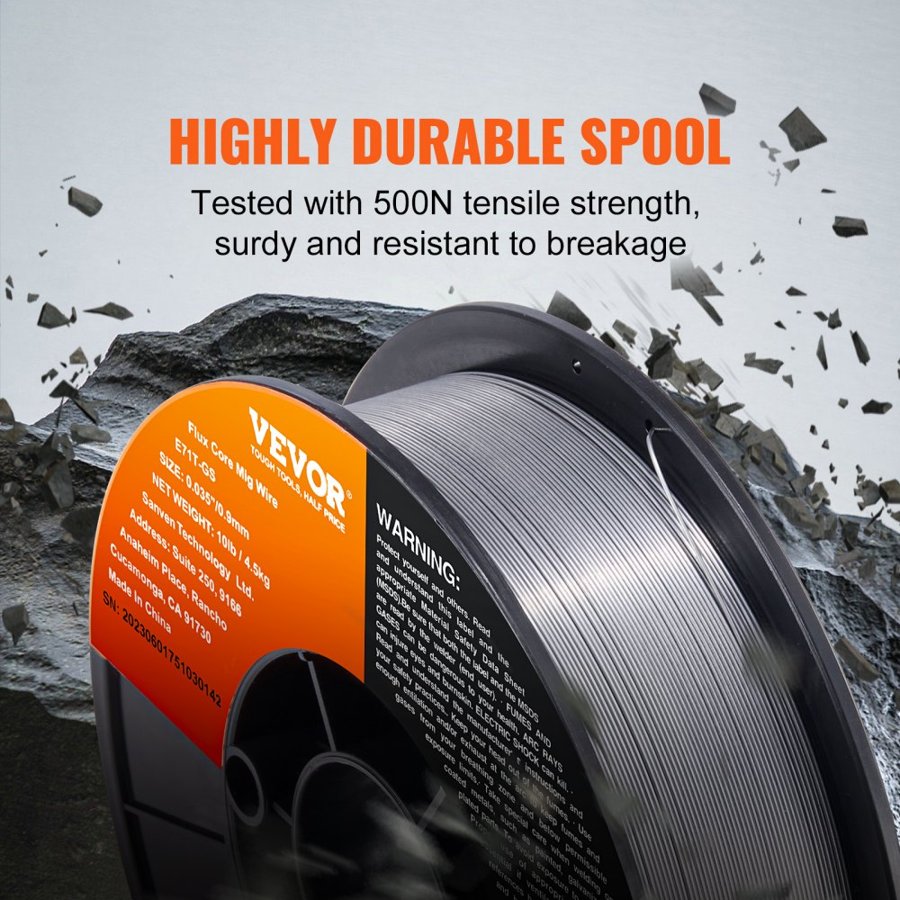VEVOR Flux Core Welding Wire, E71T-GS 0.089 cm 4.5 kg, Gasless Mild Steel MIG Welding Wire with Low Splatter for All Position Arc Welding and Outdoor Use