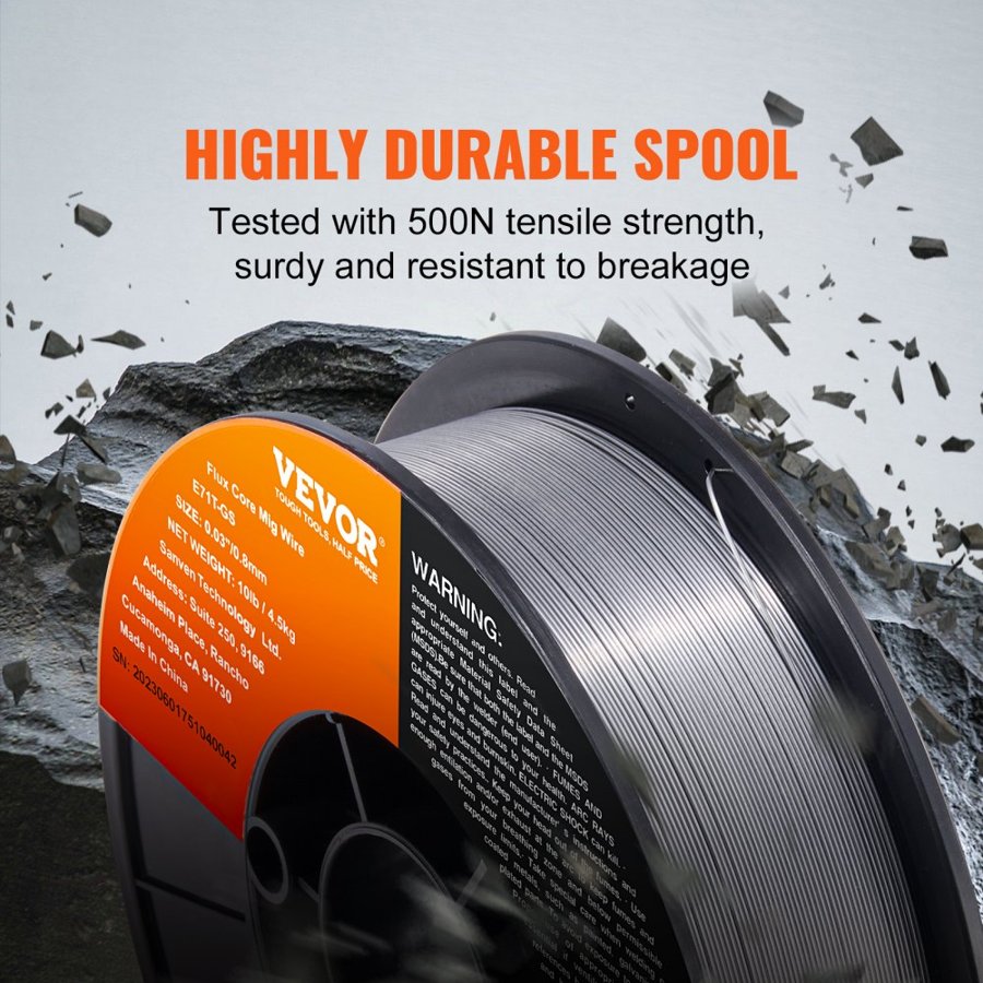 VEVOR Flux Core Welding Wire, E71T-GS 0.8mm 4.5kg, Gasless Mild Steel MIG Welding Wire with Low Splatter for All Position Arc Welding and Outdoor Use