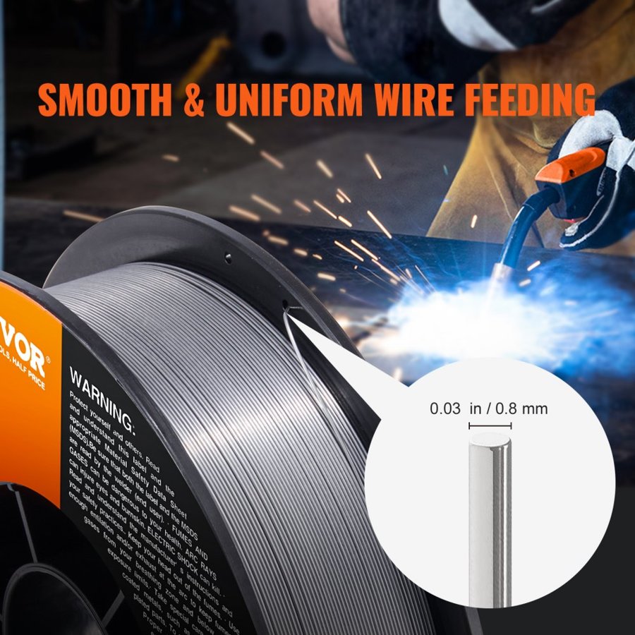 VEVOR Flux Core Welding Wire, E71T-GS 0.8mm 4.5kg, Gasless Mild Steel MIG Welding Wire with Low Splatter for All Position Arc Welding and Outdoor Use