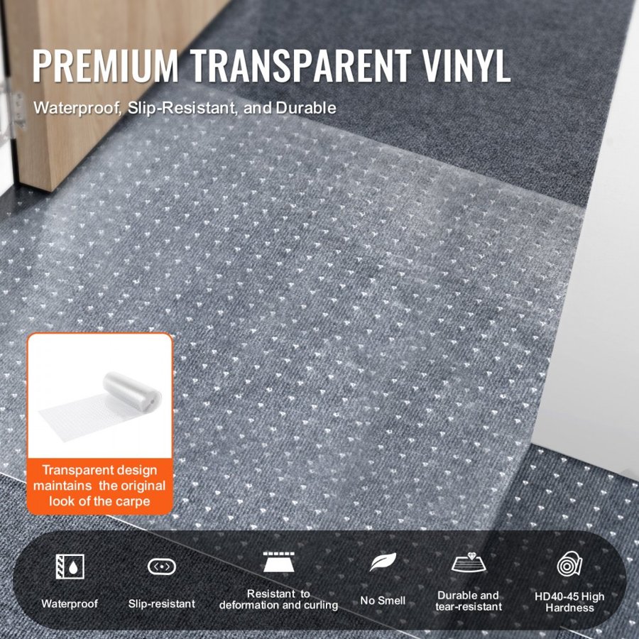 VEVOR Carpet Protector for Pets, 24" x 25' PVC Scratch-Proof Cat Carpet Protector for Doorway, Anti-Slip Cat Scratch Protector Mat, Easy to Cut Plastic Carpet Scratch Stopper, Cat Scratch Guard Carpet