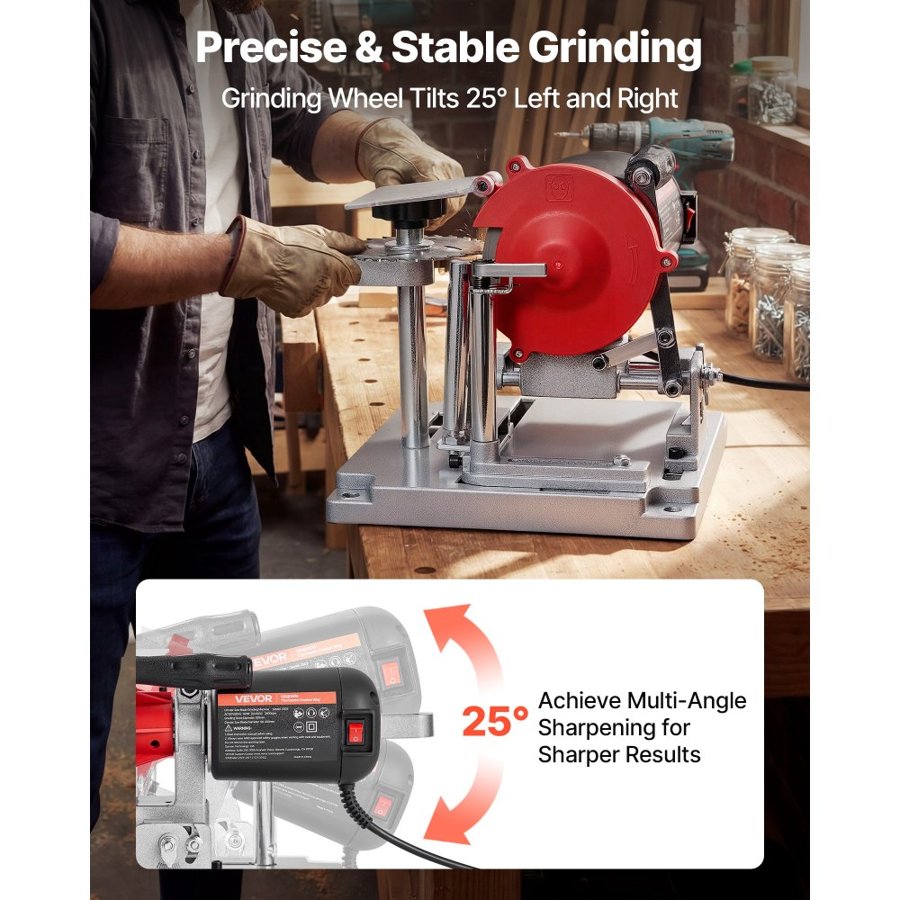 VEVOR Circular Saw Blade Sharpener, 140W 5700RPM Electric Saw Blade Sharpening Machine with 100mm Ceramic & Diamond Grinding Wheels - Fits 90mm to 400mm Diameter Circular Saw Blades