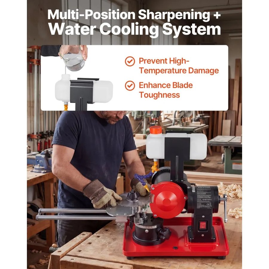 VEVOR Circular Saw Blade Sharpener with Water Tank, 370W 2890RPM Rotary Angle Mill Grinder, Water Injection Sharpening Machine with 125mm Grinding Wheel - Fits Φ80mm to Φ700mm Circular Saw Blades