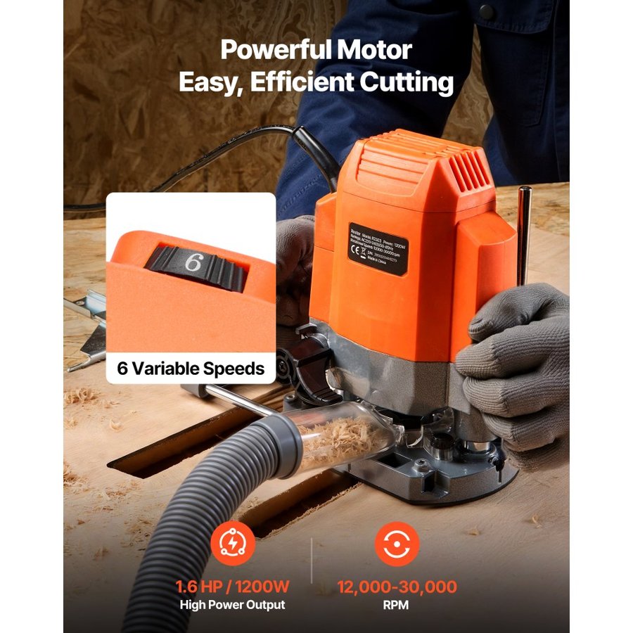 VEVOR Variable Speed Wood Router – 1200W, 6 Speeds