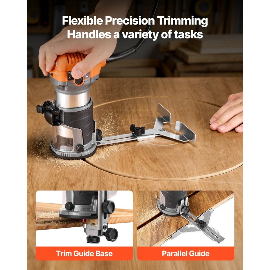 VEVOR 1HP Palm Wood Router – 3 Bases and Soft Start, 710W