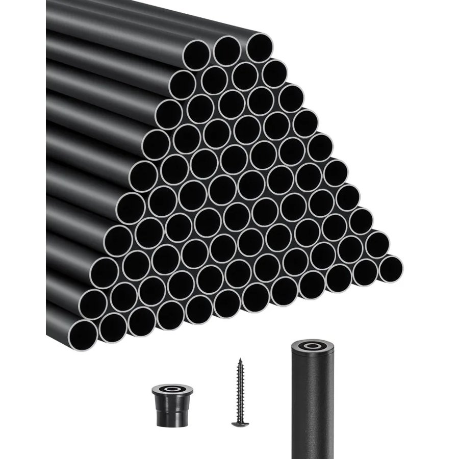 VEVOR Staircase Balusters 101 Pack, 26 In Aluminum Stair Balusters, 3/4 Inch Water-Proof Round Metal Spindle Railing, Hollow Deck Railing with Rail Caps & Screws for Stairs, Porch, Patio, Matte Black