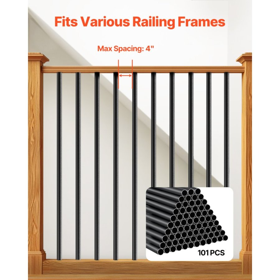 VEVOR Aluminum Stair Balusters – 36 In, 101 Pack, Black