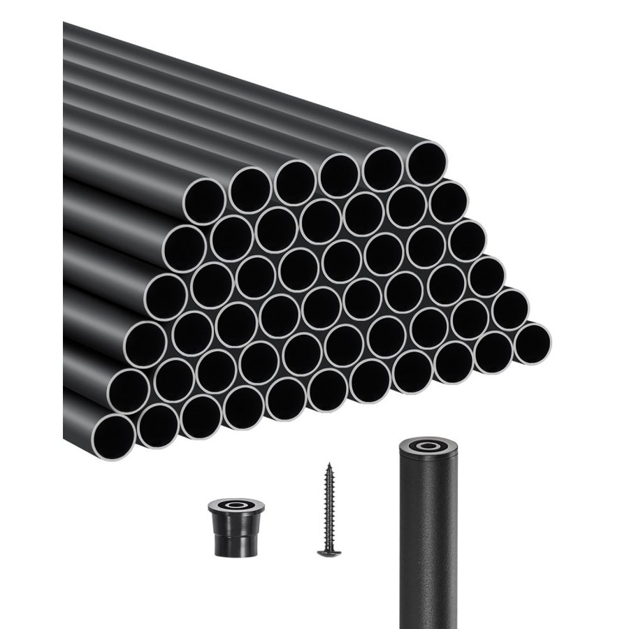 VEVOR Staircase Balusters 51 Pack, 32 In Aluminum Stair Balusters, 3/4 Inch Water-Proof Round Metal Spindle Railing, Hollow Deck Railing with Rail Caps & Screws for Stairs, Porch, Patio, Matte Black