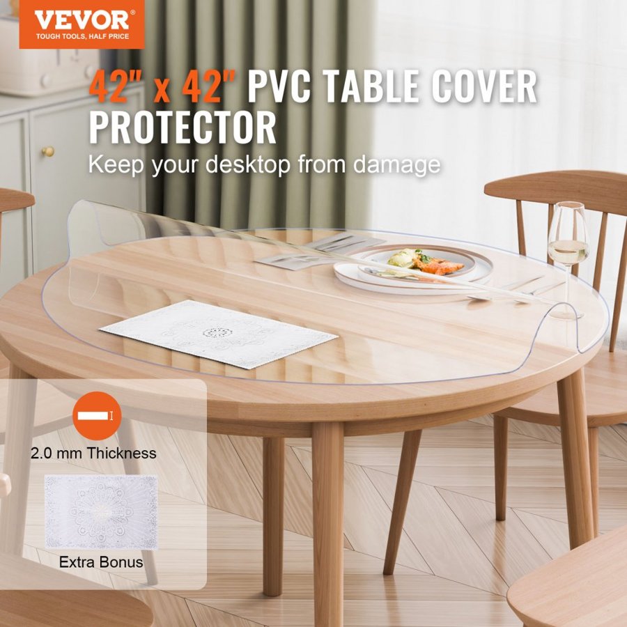 VEVOR 42 Inch Round Table Cover – 2.0mm, 42in, PVC Protector