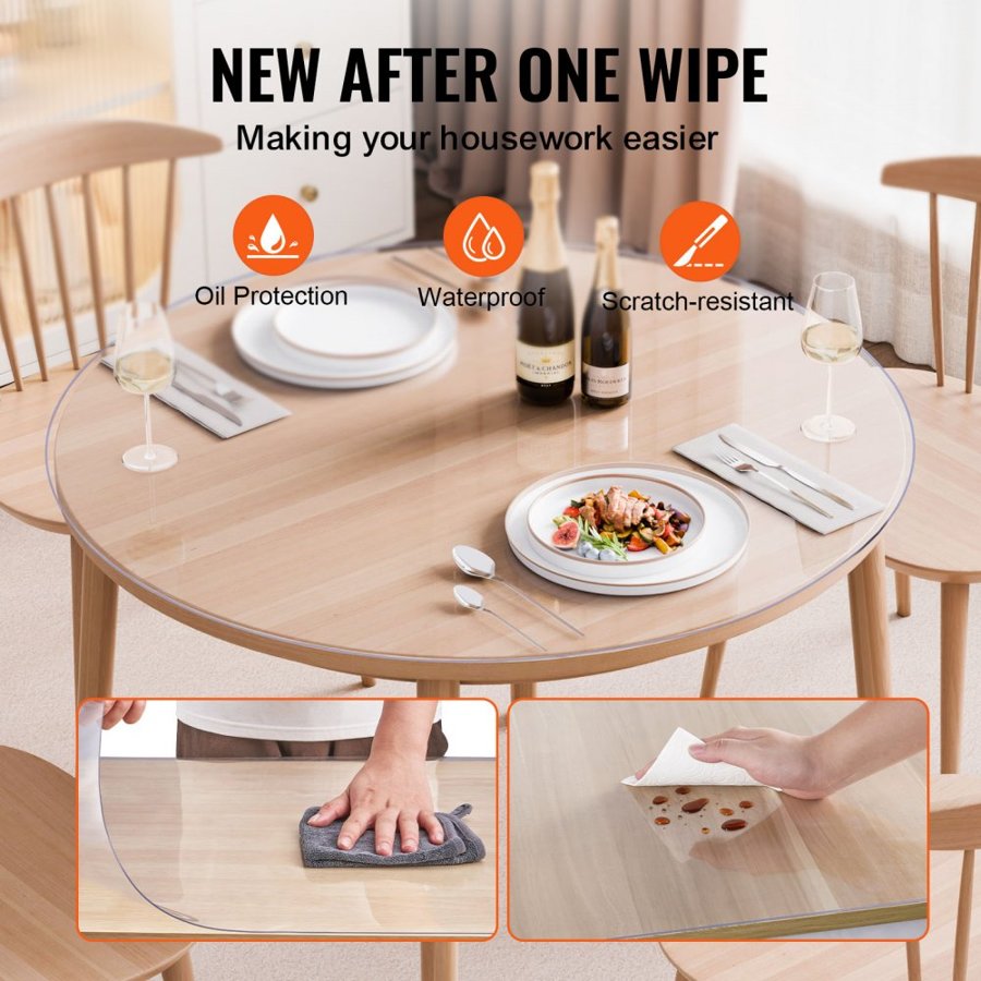 VEVOR Clear Plastic Round Table Cover – 48", 2.0mm, 6.2lbs