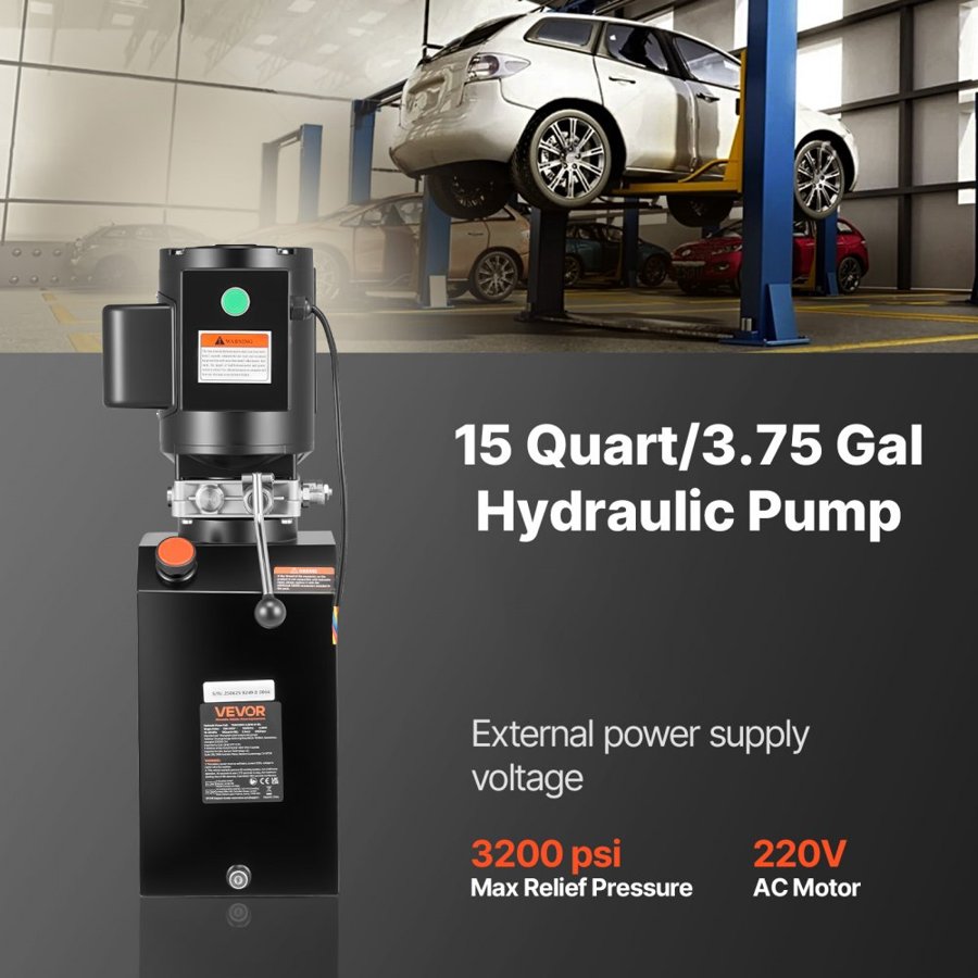VEVOR 220V Hydraulic Power Unit – 15 Quart, 22 MPa
