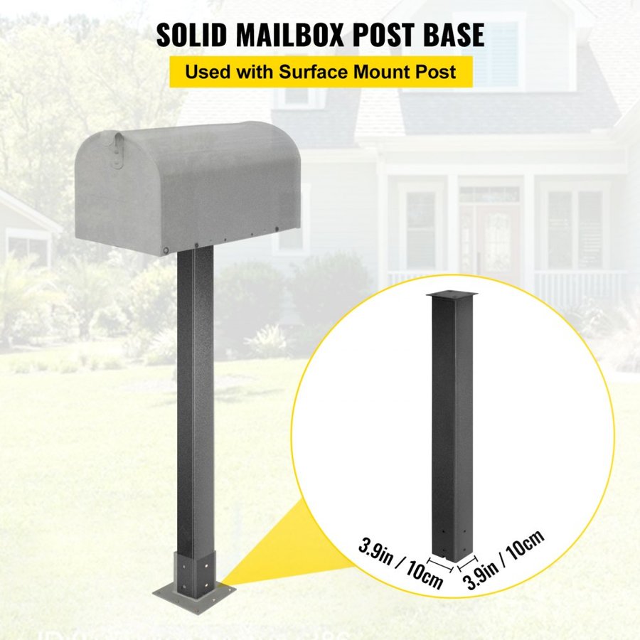 VEVOR Mailbox Post, 43\" High Mailbox Stand, Black Powder-Coated Mail Box Post Kit, Q235 Steel Post Stand Surface Mount Post for Sidewalk and Street Curbside, Universal Mail Post for Outdoor Mailbox