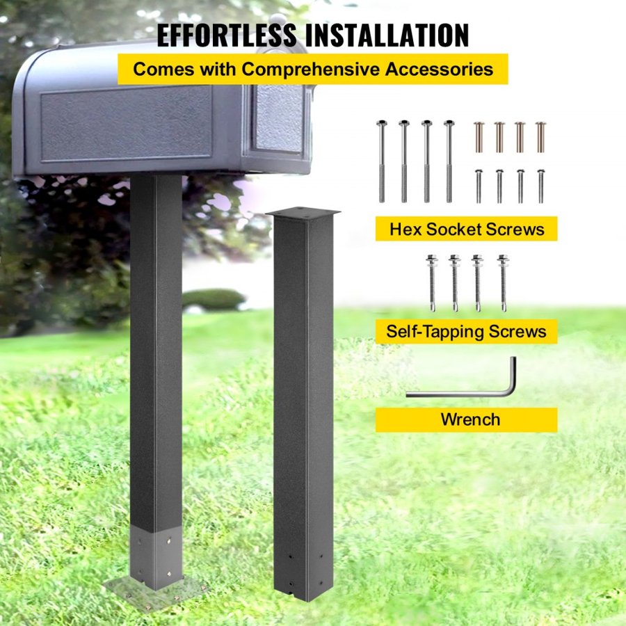 VEVOR Mailbox Post, 43\" High Mailbox Stand, Black Powder-Coated Mail Box Post Kit, Q235 Steel Post Stand Surface Mount Post for Sidewalk and Street Curbside, Universal Mail Post for Outdoor Mailbox