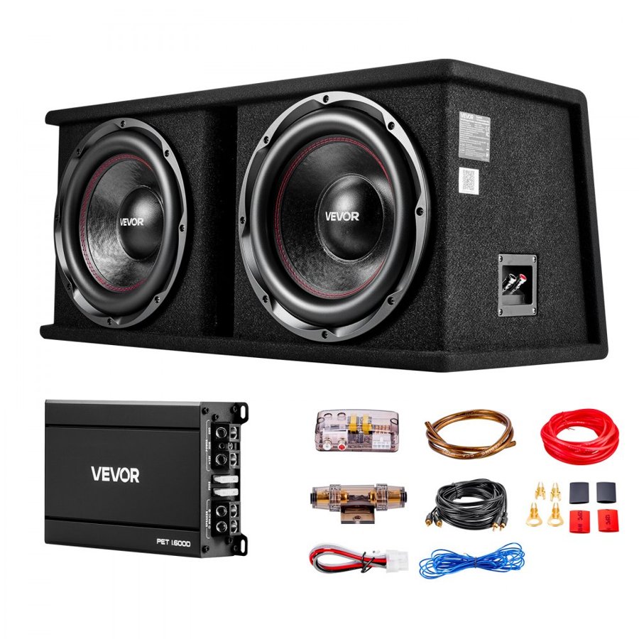 VEVOR Subwoofer Bass Package, 305mm, 1200W RMS, Dual Car Audio Subwoofer and Amp Package, with Loaded Enclosure, Separate Amplifier, and Wiring Kit, for Various Vehicles Trunks, Car Audio Systems