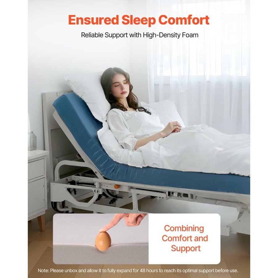 VEVOR Hospital Bed Mattress, 159 kg Load Capacity, Long Term Care Pressure Redistribution Medical-Grade Foam Mattress, Waterproof for Bedsore Treatment Nursing Homes and Home Care, 914 x 2030 x 153 mm
