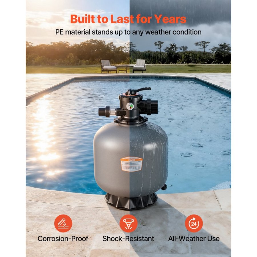VEVOR Sand Filter, 508 mm, 189.3 LPM Above Inground Swimming Pool Sand Filter System, with 7-Way Multi-Port Valve, Backwash, Rinse, Recirculate, Waste, Winter, Closed Modes, for Above In Ground Pools