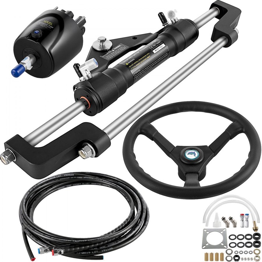 VEVOR Hydraulic Boat Steering Kit, 300HP Hydraulic Steering Helm Pump, Aluminum Alloy Steering Cylinder, 13.5\" Steering Wheel with 10\" Hydraulic Steering Hose for Boat Steering System