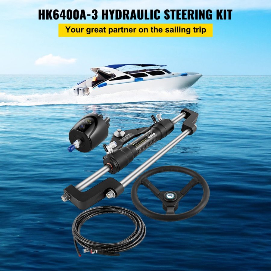 VEVOR Hydraulic Boat Steering Kit, 300HP Hydraulic Steering Helm Pump, Aluminum Alloy Steering Cylinder, 13.5\" Steering Wheel with 10\" Hydraulic Steering Hose for Boat Steering System