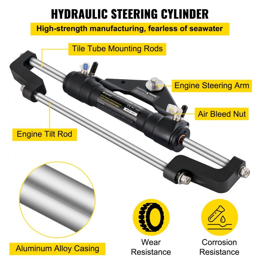 VEVOR Hydraulic Boat Steering Kit, 300HP Hydraulic Steering Helm Pump, Aluminum Alloy Steering Cylinder, 13.5\" Steering Wheel with 10\" Hydraulic Steering Hose for Boat Steering System