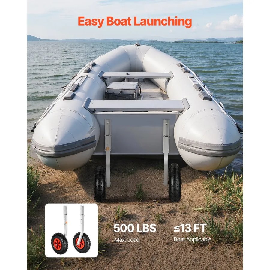 VEVOR Boat Launching Wheels, 226.8 kg Load Capacity, 304.8 mm Aluminium Alloy Transom Wheel with Inflatable Rubber Tires, Folding Launch Wheels with 4 Quick Release Pin, Fit 4m Inflatable Fishing Boat