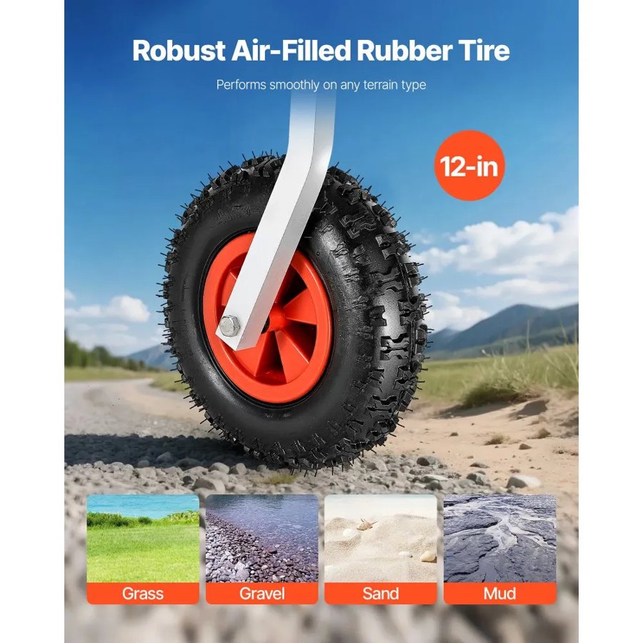 VEVOR Boat Launching Wheels, 226.8 kg Load Capacity, 304.8 mm Aluminium Alloy Transom Wheel with Inflatable Rubber Tires, Folding Launch Wheels with 4 Quick Release Pin, Fit 4m Inflatable Fishing Boat