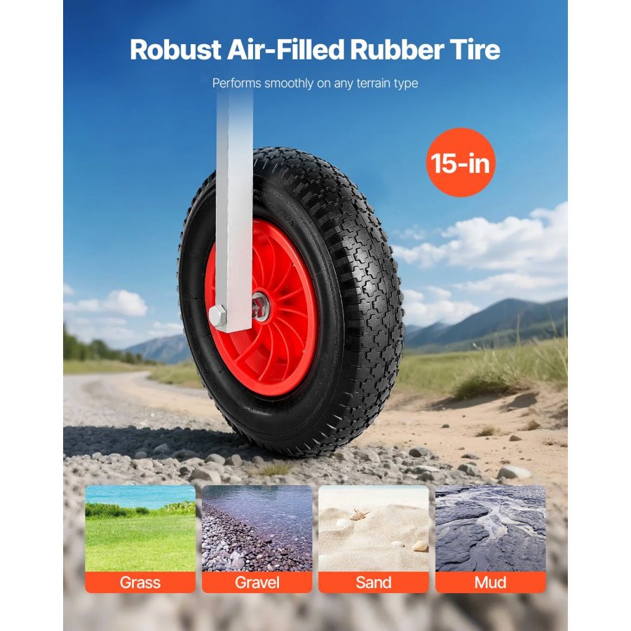 VEVOR Boat Launching Wheels, 136.1 kg Load Capacity, 381 mm Aluminium Alloy Transom Wheel with Inflatable Rubber Tires, Folding Launch Wheels with 4 Quick Release Pin, Fit 4.5m Inflatable Fishing Boat
