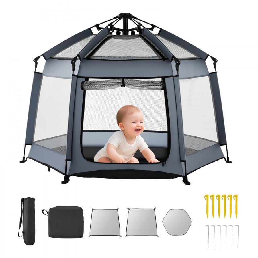 VEVOR Baby Playpen, Pop Up Toddler Playpen with Canopy, Indoor & Outdoor Portable Play Yard for Babies Toddlers with UPF 50+ Sunshades & Travel Bag for Home Park Beach, Foldable & Lightweight