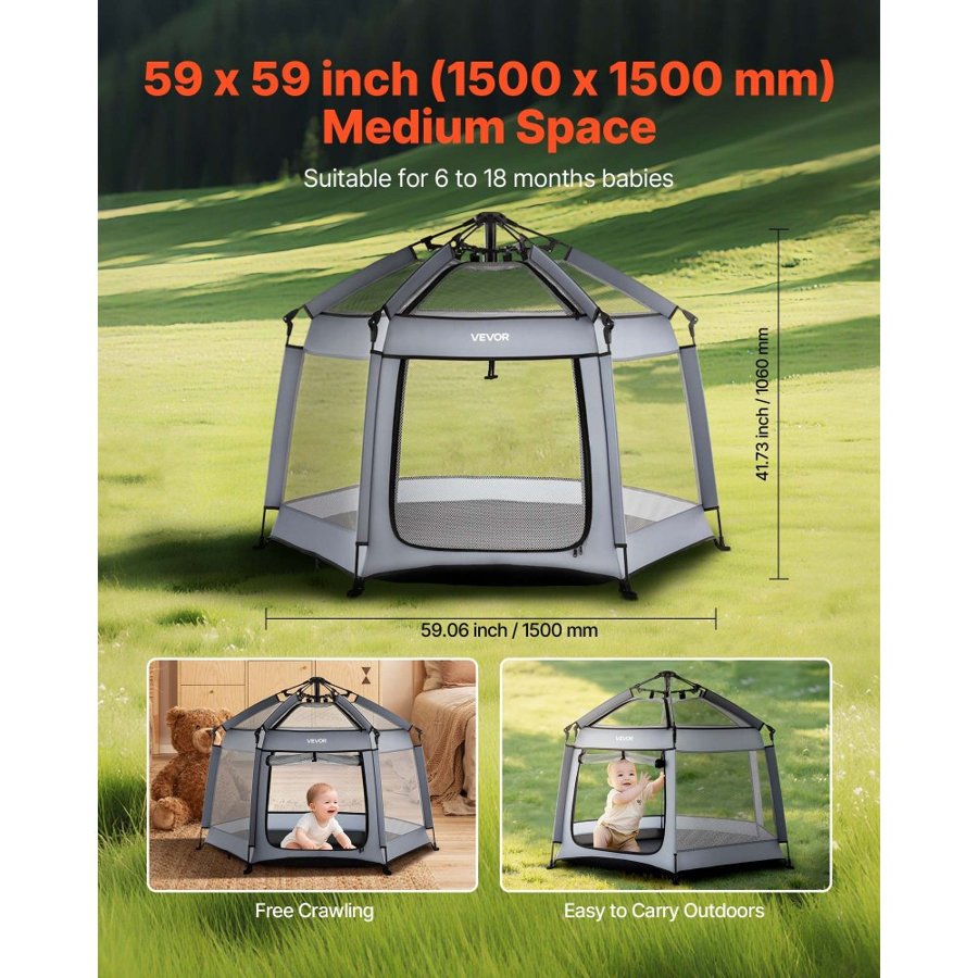 VEVOR Baby Playpen, Pop Up Toddler Playpen with Canopy, Indoor & Outdoor Portable Play Yard for Babies Toddlers with UPF 50+ Sunshades & Travel Bag for Home Park Beach, Foldable & Lightweight