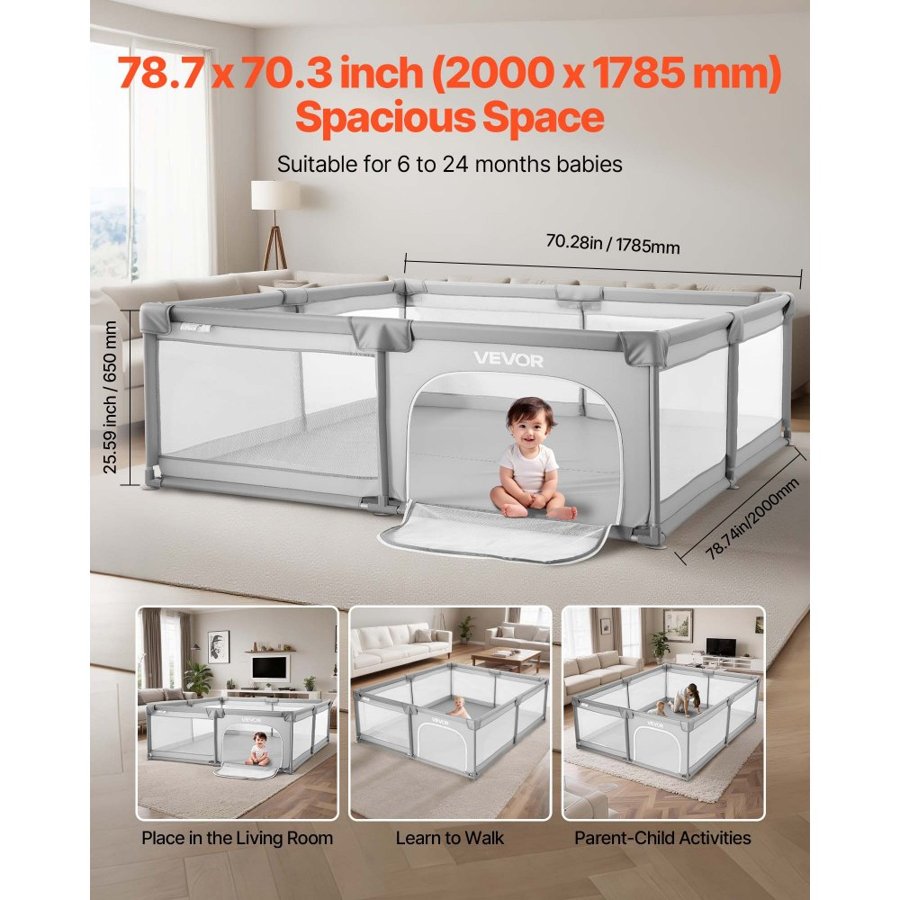 VEVOR Outdoor Baby Playpen – 78.7" x 70.3" Extra Large