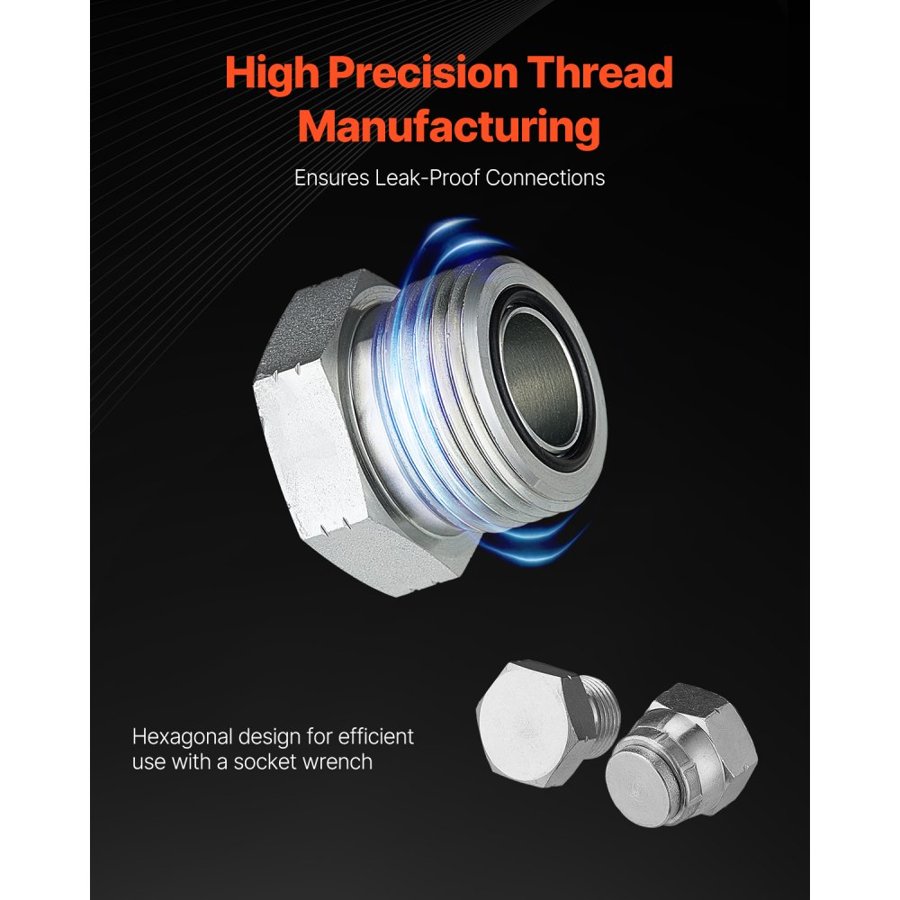 VEVOR 64 PCS BSPP Hydraulic Fittings, Hydraulic Cap and Plug Kit with Precision Threading, Galvanized Steel Heavy Duty Hydraulic Fitting Adapter Kit, Dash Sizes 04/06/08/10/12/16