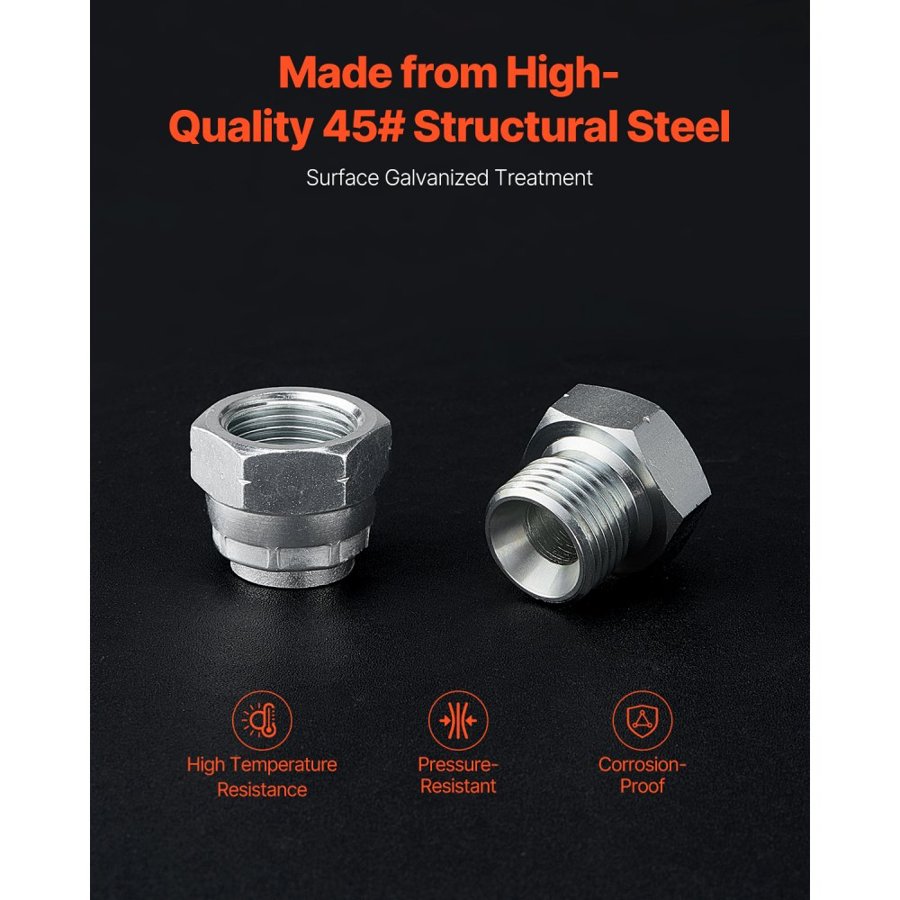 VEVOR 64 PCS BSPP Hydraulic Fittings, Hydraulic Cap and Plug Kit with Precision Threading, Galvanized Steel Heavy Duty Hydraulic Fitting Adapter Kit, Dash Sizes 04/06/08/10/12/16