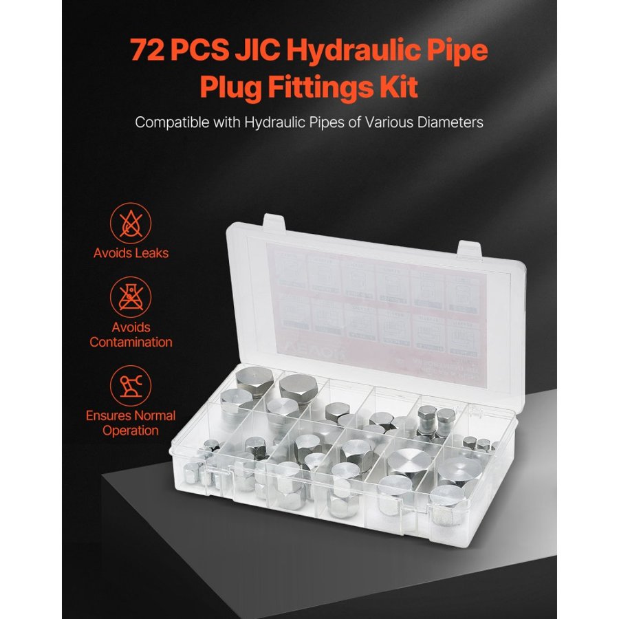 VEVOR Hydraulic JIC Cap and Plug Kit – 72 PCS, #45 Steel