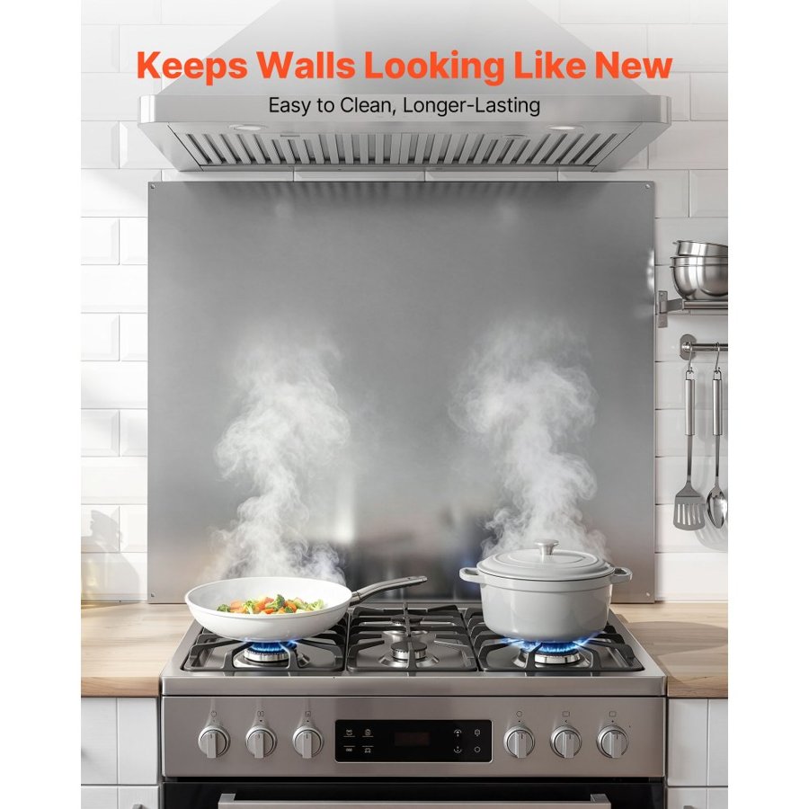 VEVOR 91x76 cm Stainless Steel Backsplash for Stove, Ultra Flat Splatter Guard, Wall Shield Range Hood Backsplash, Easy Clean Kitchen Wall Metal Panel, Pre-Drilled Holes for Easy Installation, Silver