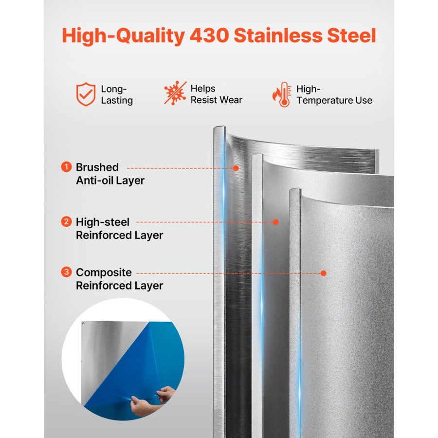 VEVOR 91x76 cm Stainless Steel Backsplash for Stove, Ultra Flat Splatter Guard, Wall Shield Range Hood Backsplash, Easy Clean Kitchen Wall Metal Panel, Pre-Drilled Holes for Easy Installation, Silver
