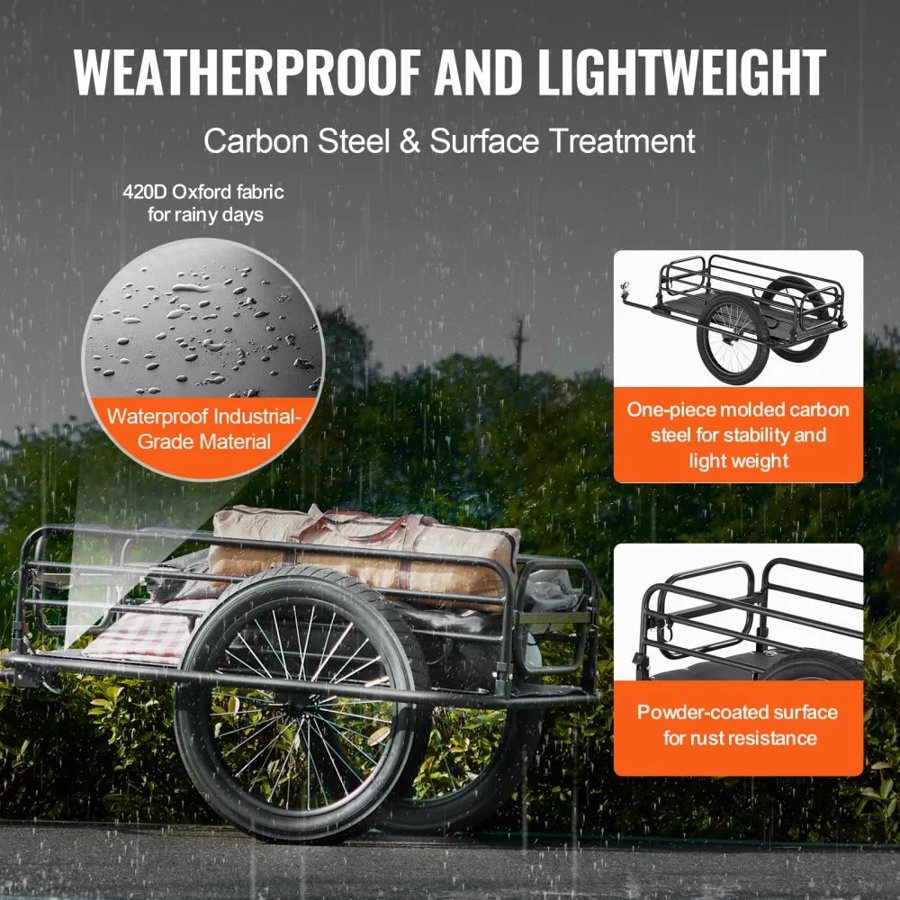 VEVOR Bike Cargo Trailer, 275 lbs/124.7 kg Load Capacity, Heavy-Duty Bicycle Wagon Cart, Foldable Compact Storage & Quick Release with Universal Hitch, 20" (50.8 cm) Wheels, Fits Most Bike Wheels, Carbon Steel Frame