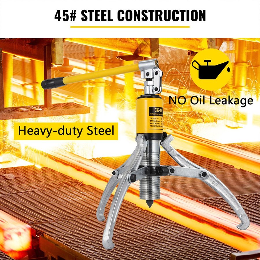 VEVOR 15 Ton Hydraulic Gear Puller Adjustable 3 Jaws Wheel Bearing Pulling Separator 3 in 1 Pump Oil Tube Drawing Machine Wheel Bearing Hub Removal Tool with Case