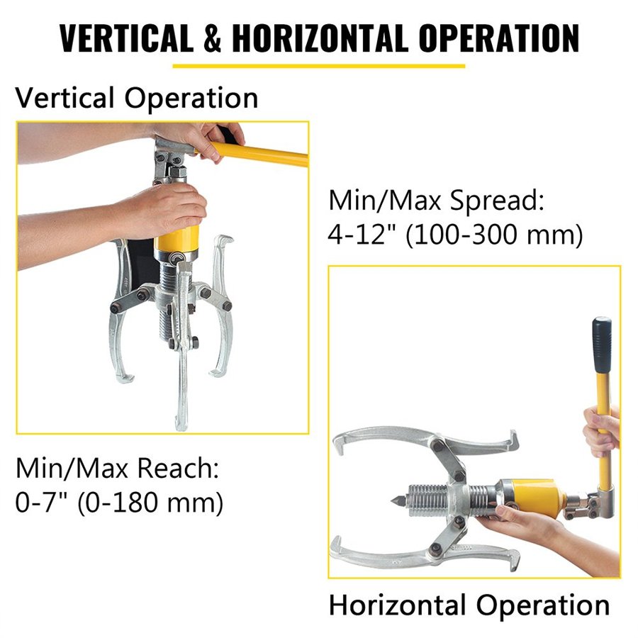 VEVOR 15 Ton Hydraulic Gear Puller Adjustable 3 Jaws Wheel Bearing Pulling Separator 3 in 1 Pump Oil Tube Drawing Machine Wheel Bearing Hub Removal Tool with Case