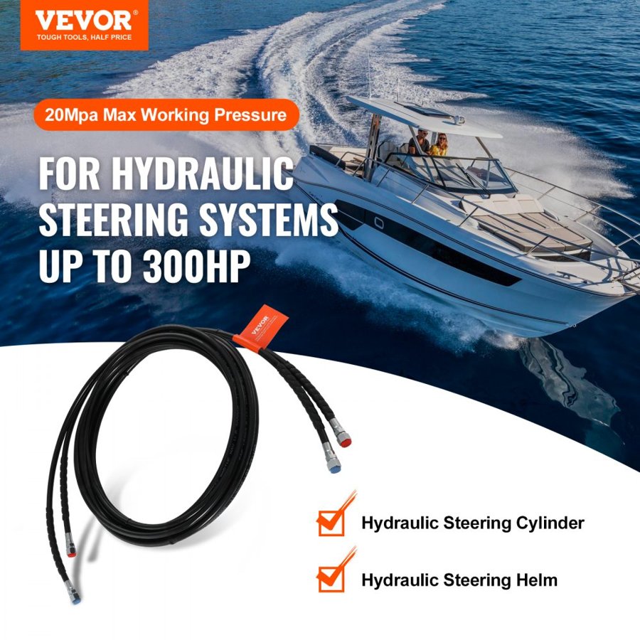 VEVOR Outboard Hose Kit, 20 ft Hydraulic Steering Hose, 2-Piece Leak-Proof TPEE Hydraulic Boat Hoses, Compatible with Marine Hydraulic Outboard Steering Boat System up to 300 HP