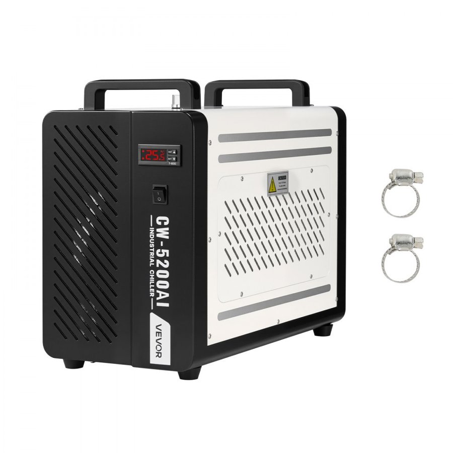 VEVOR Industrial Water Chiller, 1600W, Industrial Water Cooler Cooling System with Compressor, 16 L/min Max Flow Rate, 7 L Tank Capacity, Laser Chiller, for CO2 Laser Tube Engraving & Cutting Machine