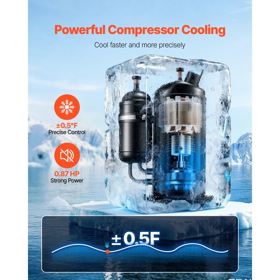 VEVOR Industrial Water Chiller, 1600W, Industrial Water Cooler Cooling System with Compressor, 16 L/min Max Flow Rate, 7 L Tank Capacity, Laser Chiller, for CO2 Laser Tube Engraving & Cutting Machine