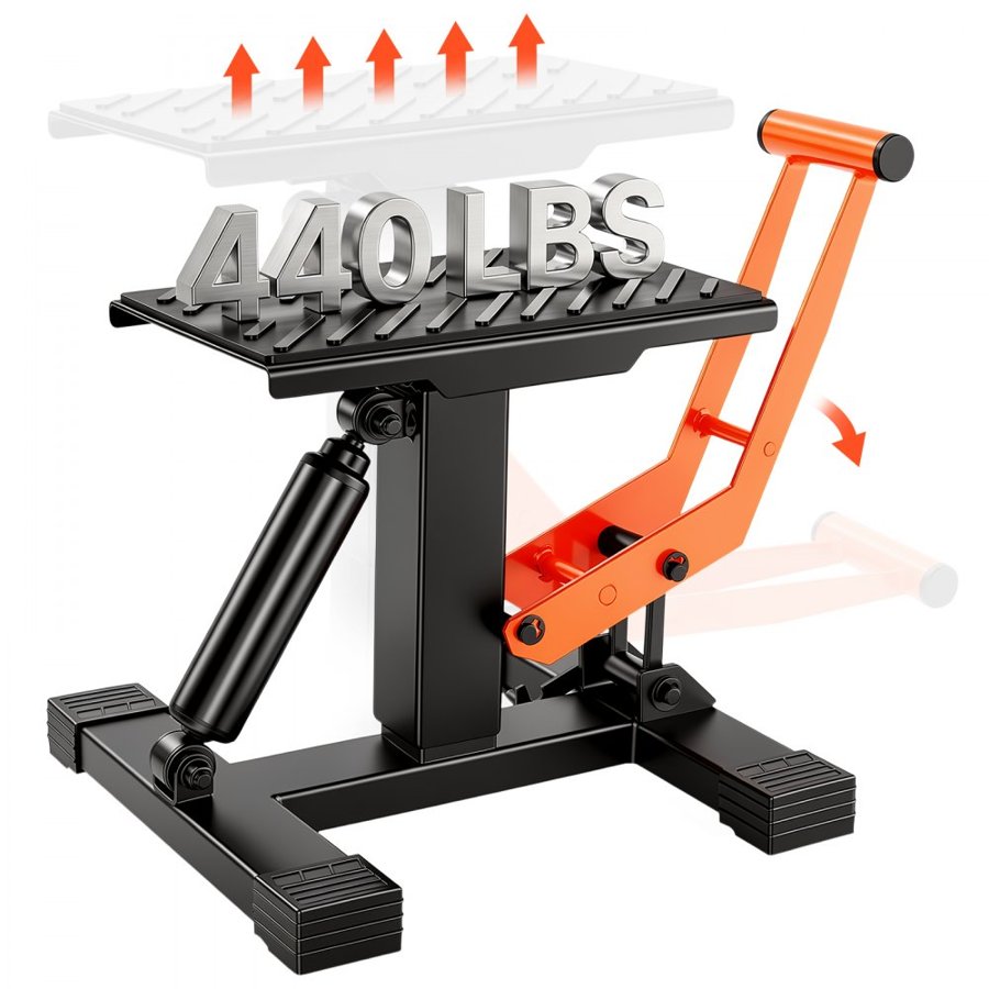 VEVOR Dirt Bike Lift Stand, Motorcycle Jack Lift Stand 440 lbs Capacity and Hydraulic Lift Operation, Adjustable Height Hoist Table, for Dirt Pit Bike Repair, Maintenance, Dirt Bike Accessories
