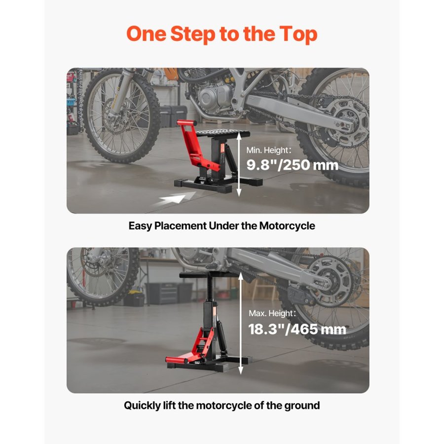 VEVOR Dirt Bike Lift Stand, Motorcycle Jack Lift Stand 1200lbs Capacity and Hydraulic Lift Operation, Hoist Table Adjustable Height 9.8"-18.3" for Dirtbike Repair, Maintenance, Dirt Bike Accessories